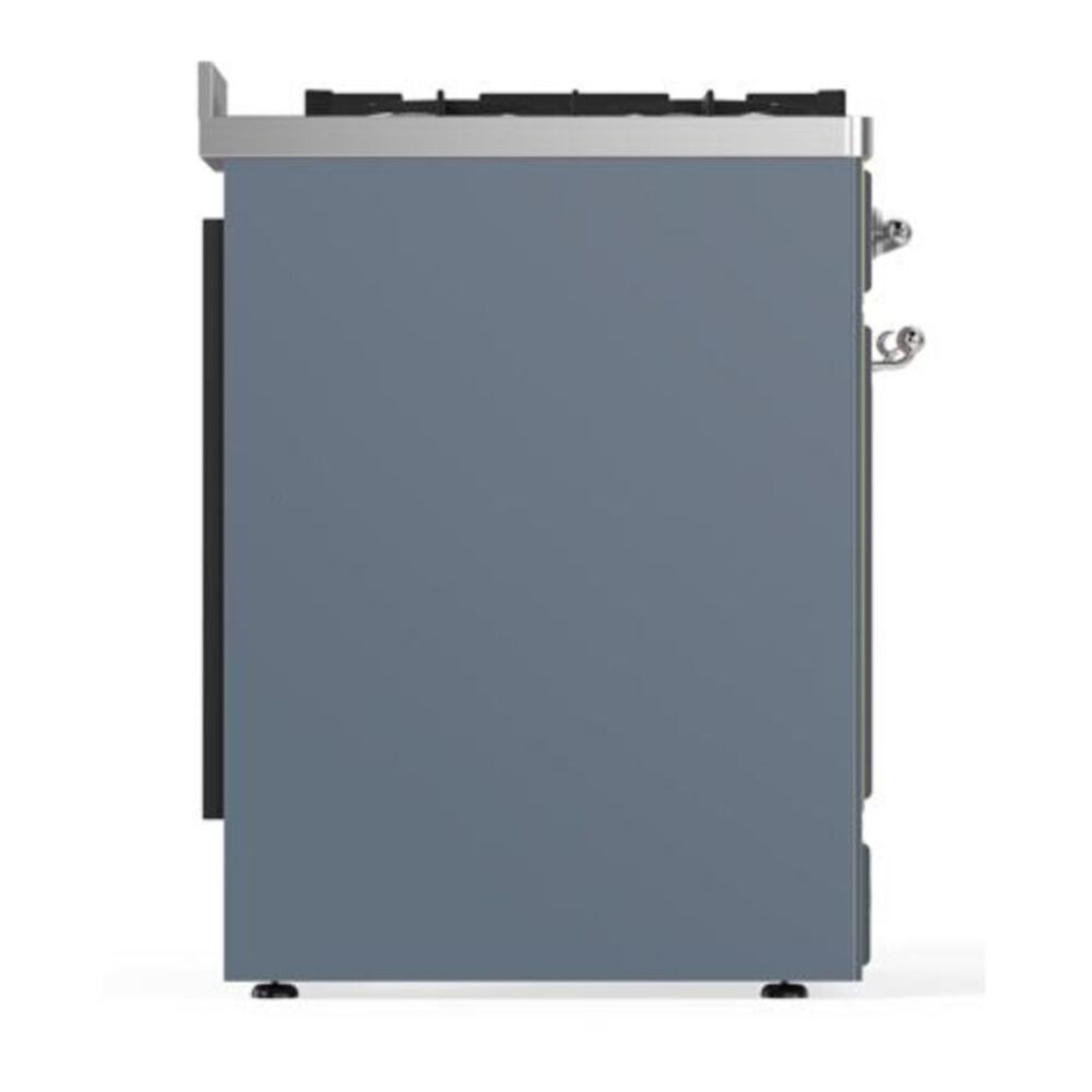 ILVE UM30DQNE3BGCLP Majestic II 30 inch Dual Fuel Range with 5 Black Brass Burners (Liquid Propane, Solid Door, Blue Grey, Chrome) 8 ILVE_UM30DQNE3BGCLP_Majestic_II_30"_Dual_Fuel_Range_Left_Angle