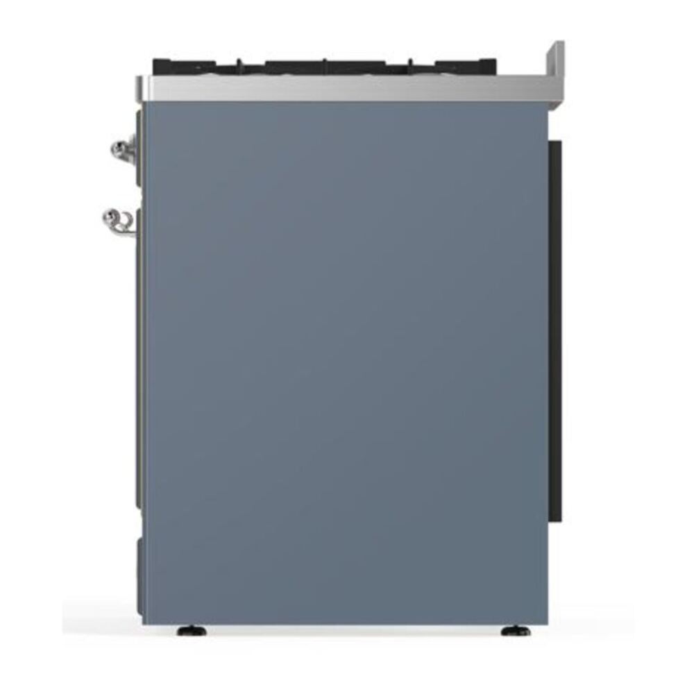 ILVE UM30DQNE3BGCLP Majestic II 30 inch Dual Fuel Range with 5 Black Brass Burners (Liquid Propane, Solid Door, Blue Grey, Chrome) 9 ILVE_UM30DQNE3BGCLP_Majestic_II_30"_Dual_Fuel_Range_Right_Angle