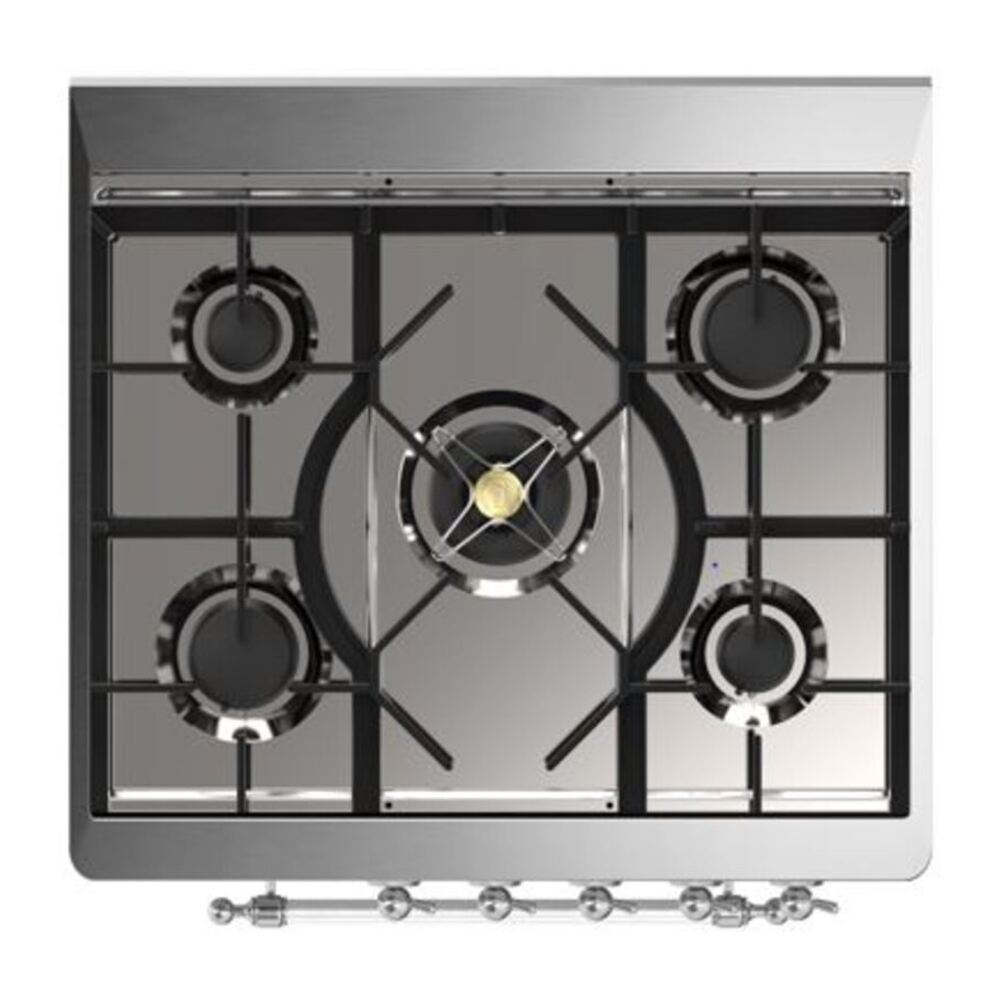 ILVE UM30DQNE3BGC Majestic II 30 inch Dual Fuel Range with 5 Black Brass Burners (Natural Gas, Solid Door, Blue Grey, Chrome) 7 ILVE_UM30DQNE3BGC_Majestic_II_30_Dual_Fuel_Range_Top_Angle