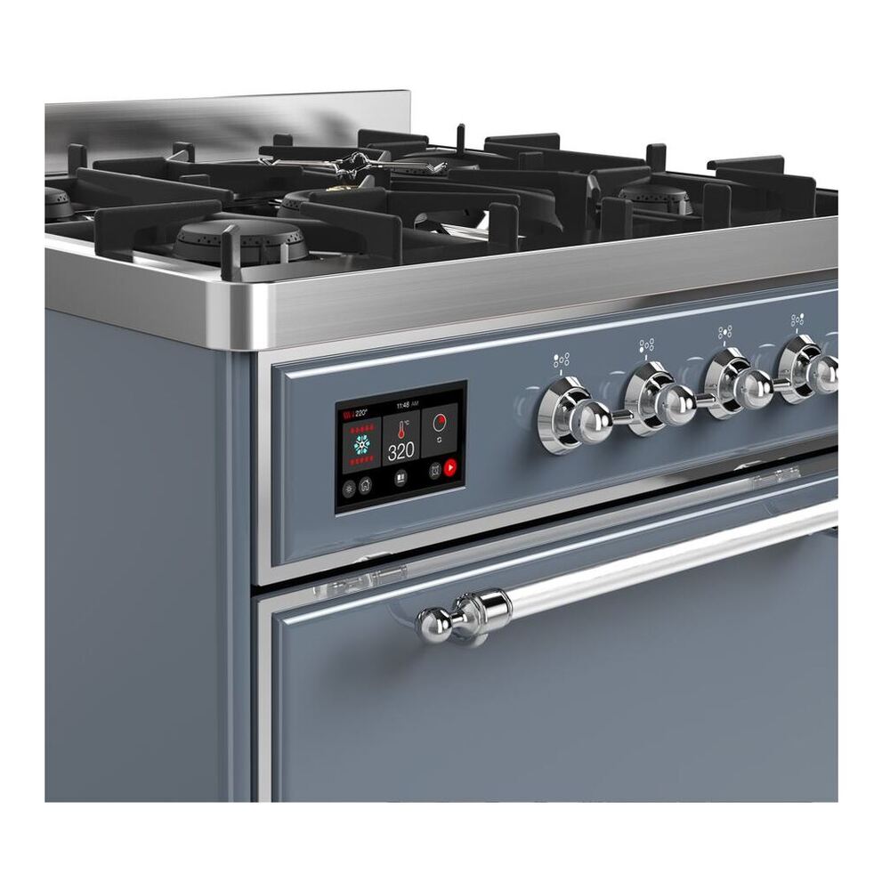 ILVE UM30DQNE3BGC Majestic II 30 inch Dual Fuel Range with 5 Black Brass Burners (Natural Gas, Solid Door, Blue Grey, Chrome) 6 ILVE UM30D Majestic II 30 inch Dual Fuel Range with 5 Black Brass Burners
