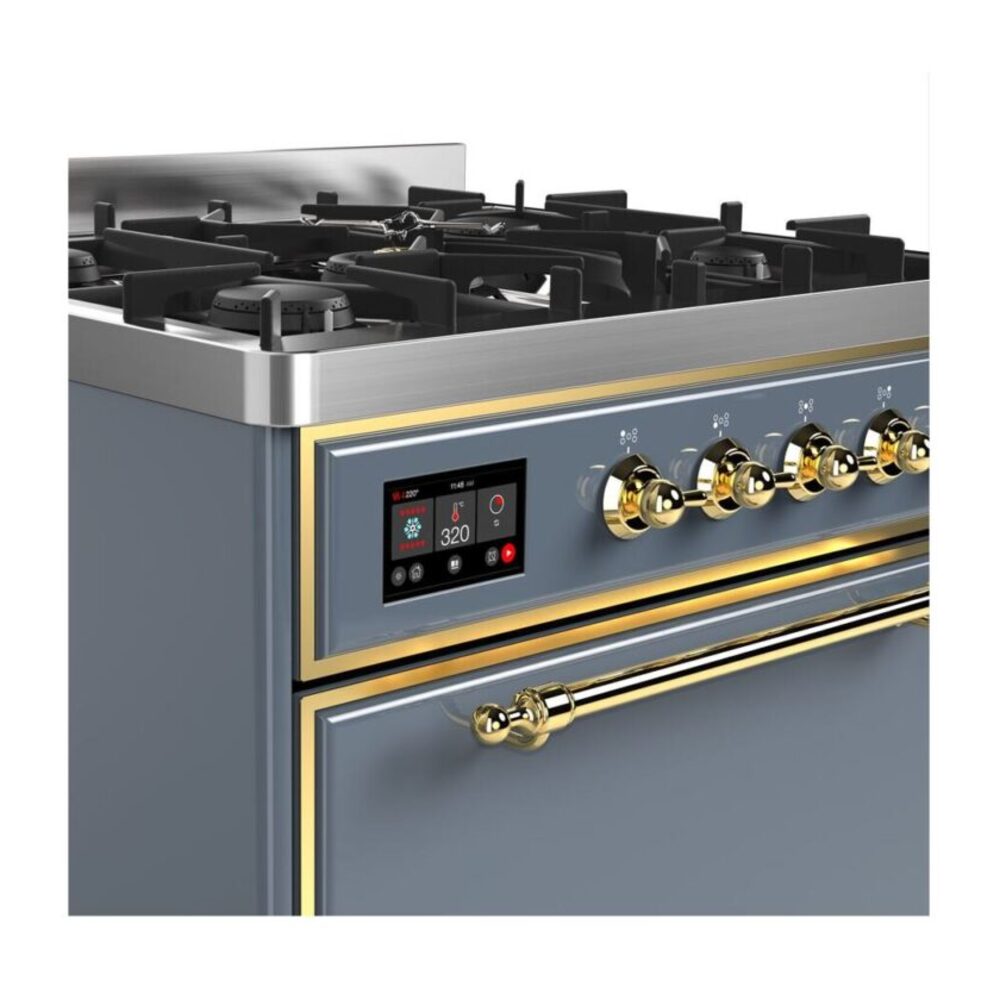 ILVE UM30D Majestic II 30 inch Dual Fuel Range with 5 Black Brass Burners