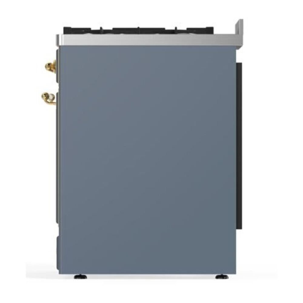 ILVE UM30DQNE3BGG Majestic II 30 inch Dual Fuel Range with 5 Black Brass Burners (Natural Gas, Solid Door, Blue Grey, Brass) 9 ILVE_UM30DQNE3BGG_Majestic_II_30"_Dual_Fuel_Range_Right_Angle