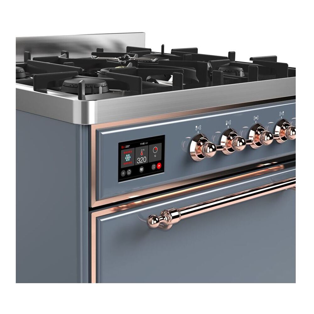 ILVE UM30DQNE3BGPLP Majestic II 30 inch Dual Fuel Range with 5 Black Brass Burners (Liquid Propane, Solid Door, Blue Grey, Copper) 6 ILVE UM30D Majestic II 30 inch Dual Fuel Range with 5 Black Brass Burners