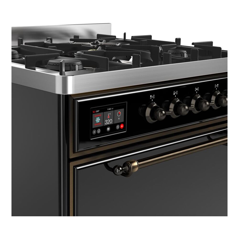 ILVE UM30D Majestic II 30 inch Dual Fuel Range with 5 Black Brass Burners