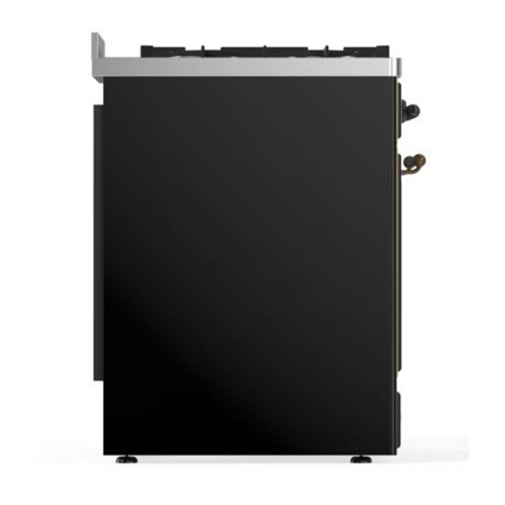 ILVE UM30DQNE3BKB Majestic II 30 inch Dual Fuel Range with 5 Black Brass Burners (Natural Gas, Solid Door, Glossy Black, Burnished) 8 ILVE_UM30DQNE3BKB_Majestic_II_30"_Dual_Fuel_Range_Left_Angle