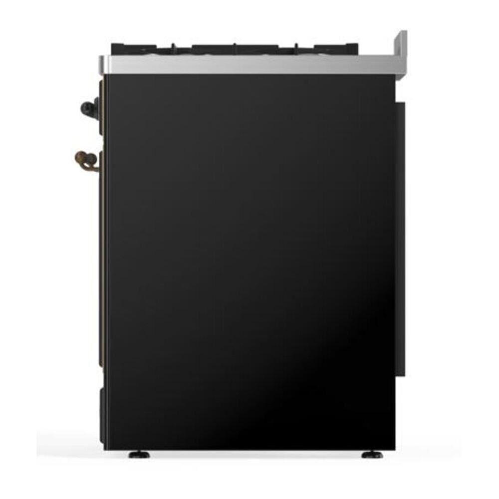 ILVE UM30DQNE3BKB Majestic II 30 inch Dual Fuel Range with 5 Black Brass Burners (Natural Gas, Solid Door, Glossy Black, Burnished) 9 ILVE_UM30DQNE3BKB_Majestic_II_30"_Dual_Fuel_Range_Right_Angle