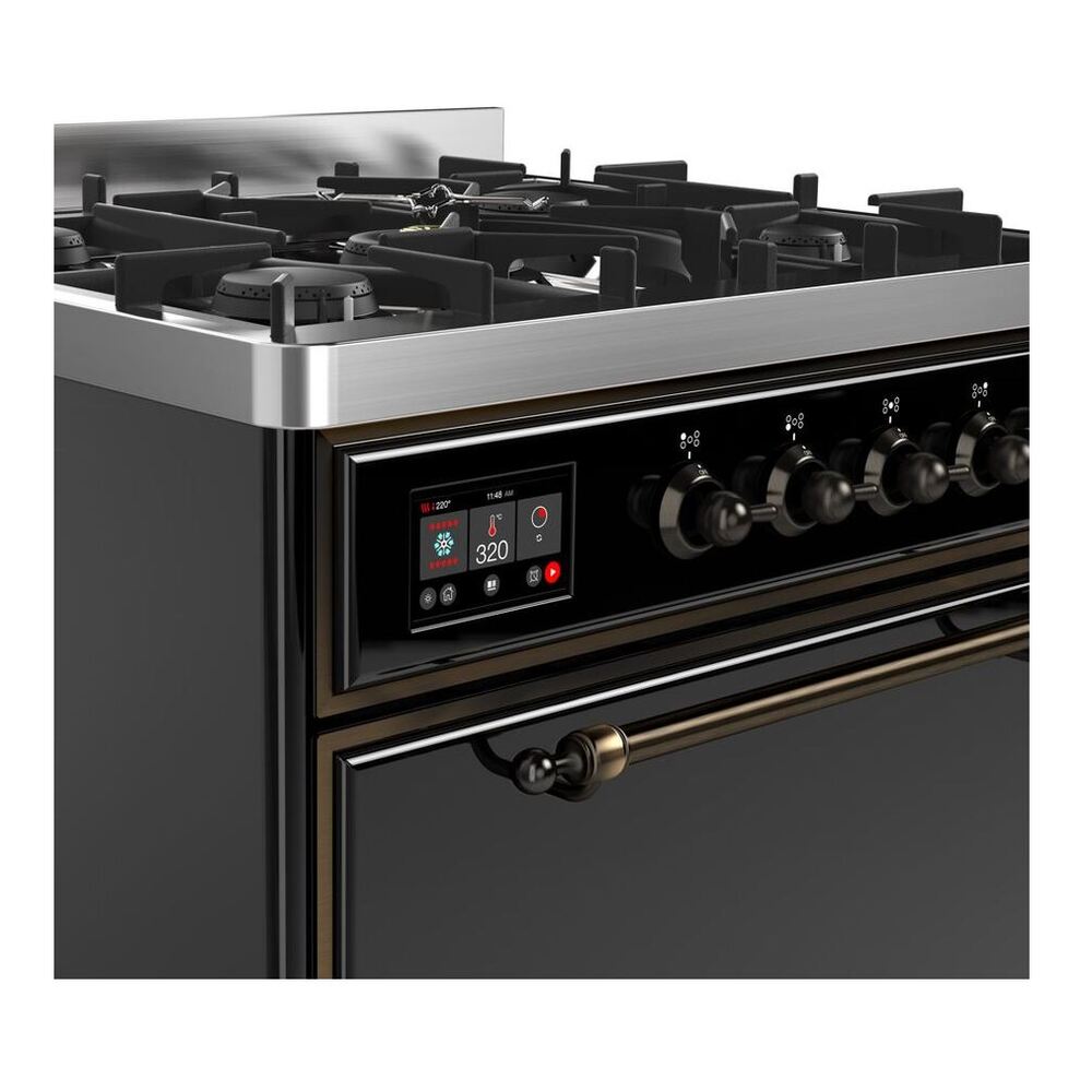 ILVE UM30DQNE3BKB Majestic II 30 inch Dual Fuel Range with 5 Black Brass Burners (Natural Gas, Solid Door, Glossy Black, Burnished) 6 ILVE UM30D Majestic II 30 inch Dual Fuel Range with 5 Black Brass Burners