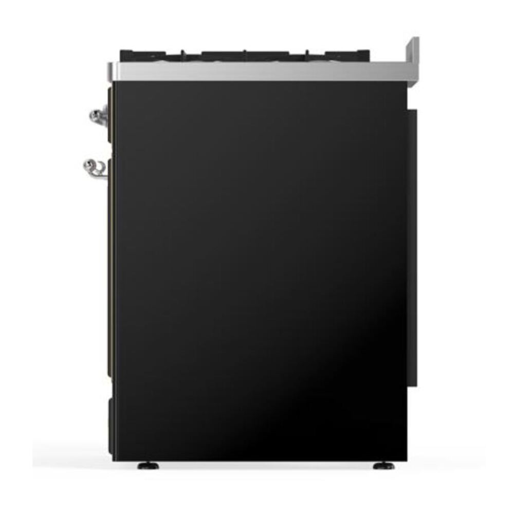 ILVE UM30DQNE3BKCLP Majestic II 30 inch Dual Fuel Range with 5 Black Brass Burners (Liquid Propane, Solid Door, Glossy Black, Chrome) 9 ILVE_UM30DQNE3BKCLP_Majestic_II_30"_Dual_Fuel_Range_Right_Angle