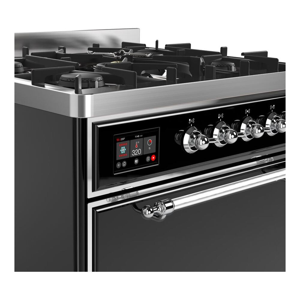 ILVE UM30D Majestic II 30 inch Dual Fuel Range with 5 Black Brass Burners