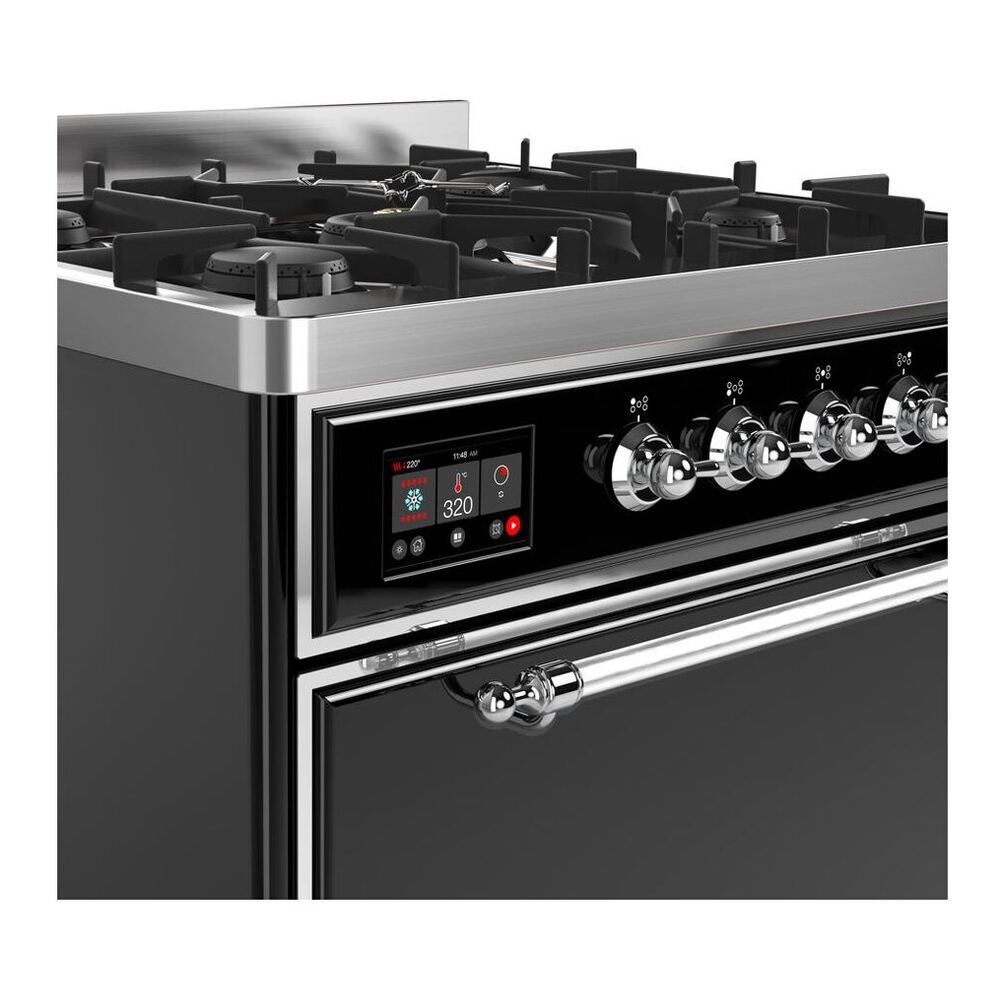 ILVE UM30DQNE3BKCLP Majestic II 30 inch Dual Fuel Range with 5 Black Brass Burners (Liquid Propane, Solid Door, Glossy Black, Chrome) 6 ILVE UM30D Majestic II 30 inch Dual Fuel Range with 5 Black Brass Burners