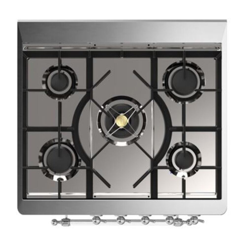 ILVE UM30DQNE3BKC Majestic II 30 inch Dual Fuel Range with 5 Black Brass Burners (Natural Gas, Solid Door, Glossy Black, Chrome) 7 ILVE_UM30DQNE3BKC_Majestic_II_30_Dual_Fuel_Range_Top_Angle