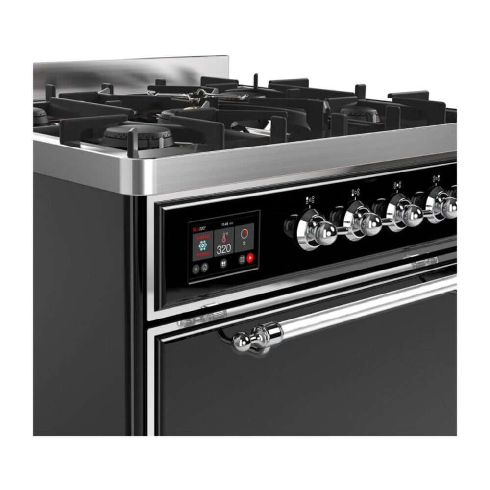 ILVE UM30D Majestic II 30 inch Dual Fuel Range with 5 Black Brass Burners