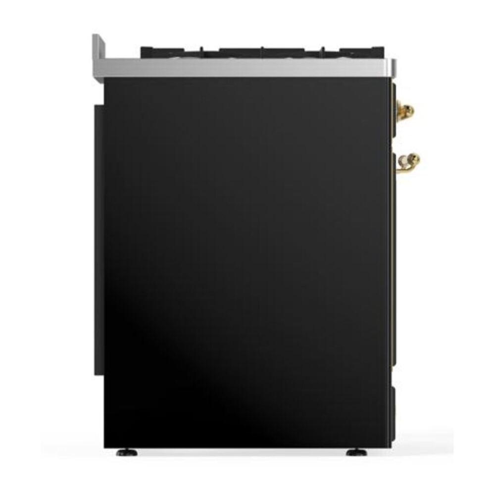 ILVE UM30DQNE3BKGLP Majestic II 30 inch Dual Fuel Range with 5 Black Brass Burners (Liquid Propane, Solid Door, Glossy Black, Brass) 8 ILVE_UM30DQNE3BKGLP_Majestic_II_30"_Dual_Fuel_Range_Left_Angle