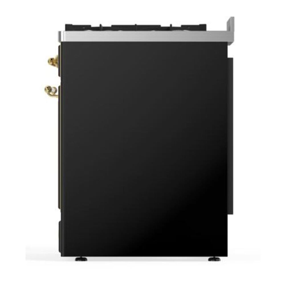 ILVE UM30DQNE3BKGLP Majestic II 30 inch Dual Fuel Range with 5 Black Brass Burners (Liquid Propane, Solid Door, Glossy Black, Brass) 9 ILVE_UM30DQNE3BKGLP_Majestic_II_30"_Dual_Fuel_Range_Right_Angle