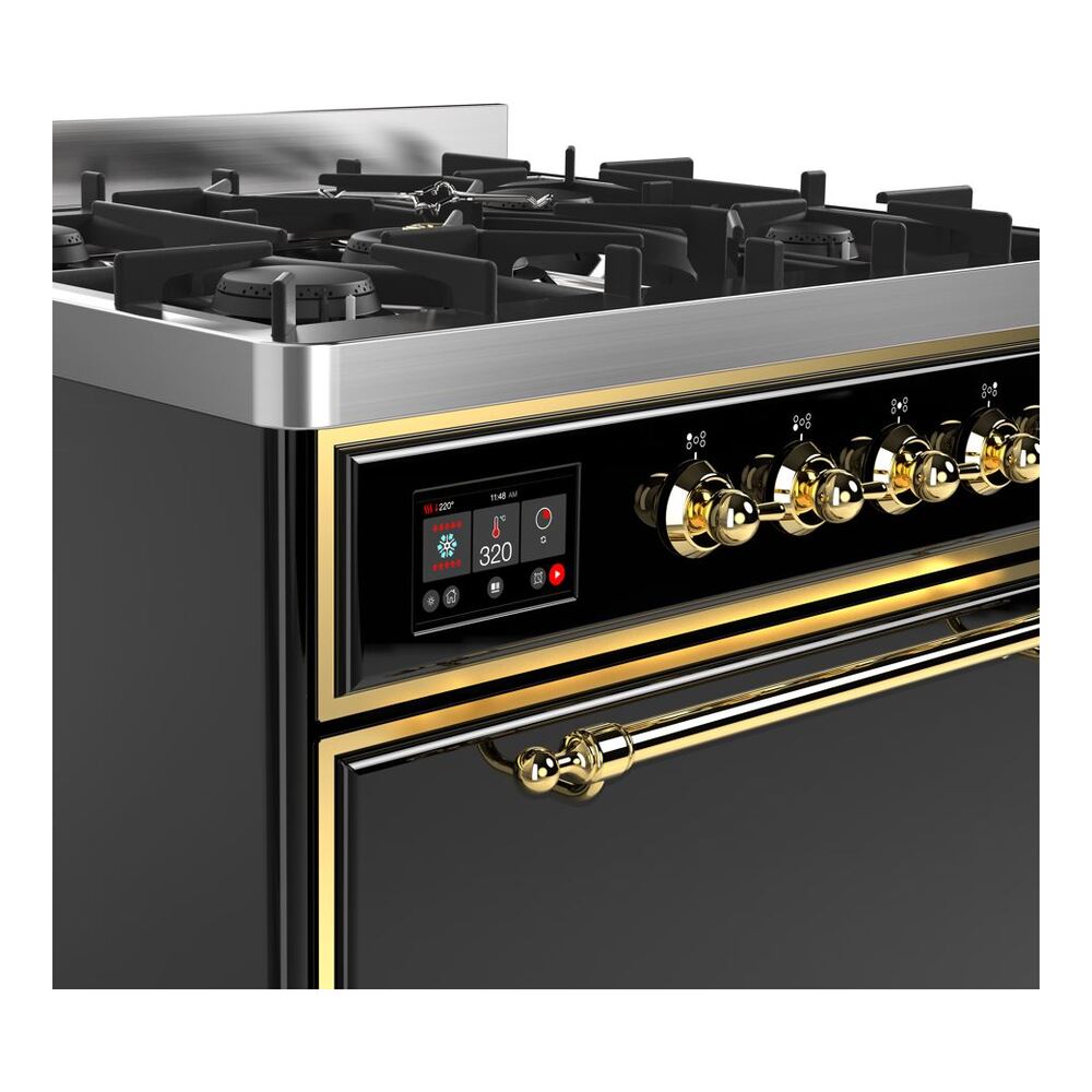 ILVE UM30D Majestic II 30 inch Dual Fuel Range with 5 Black Brass Burners