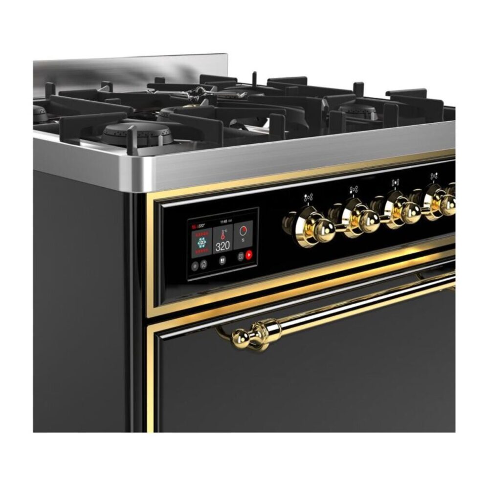 ILVE UM30D Majestic II 30 inch Dual Fuel Range with 5 Black Brass Burners