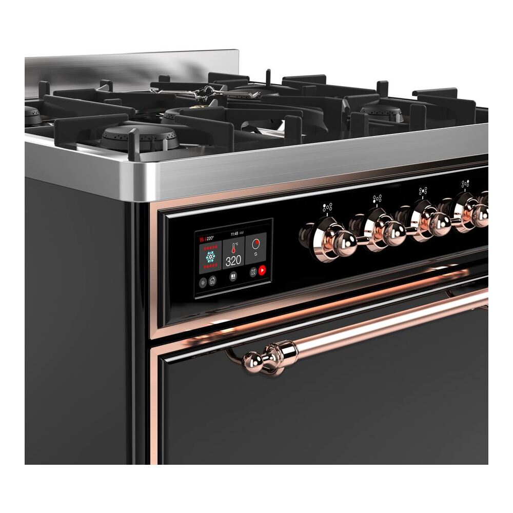 ILVE UM30D Majestic II 30 inch Dual Fuel Range with 5 Black Brass Burners