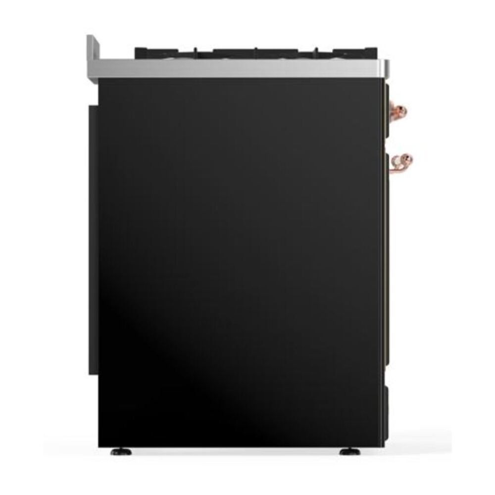ILVE UM30DQNE3BKP Majestic II 30 inch Dual Fuel Range with 5 Black Brass Burners (Natural Gas, Solid Door, Glossy Black, Copper) 8 ILVE_UM30DQNE3BKP_Majestic_II_30_Dual_Fuel_Range_Left_Angle