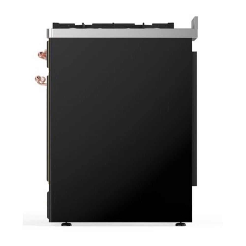ILVE UM30DQNE3BKP Majestic II 30 inch Dual Fuel Range with 5 Black Brass Burners (Natural Gas, Solid Door, Glossy Black, Copper) 9 ILVE_UM30DQNE3BKP_Majestic_II_30"_Dual_Fuel_Range_Right_Angle
