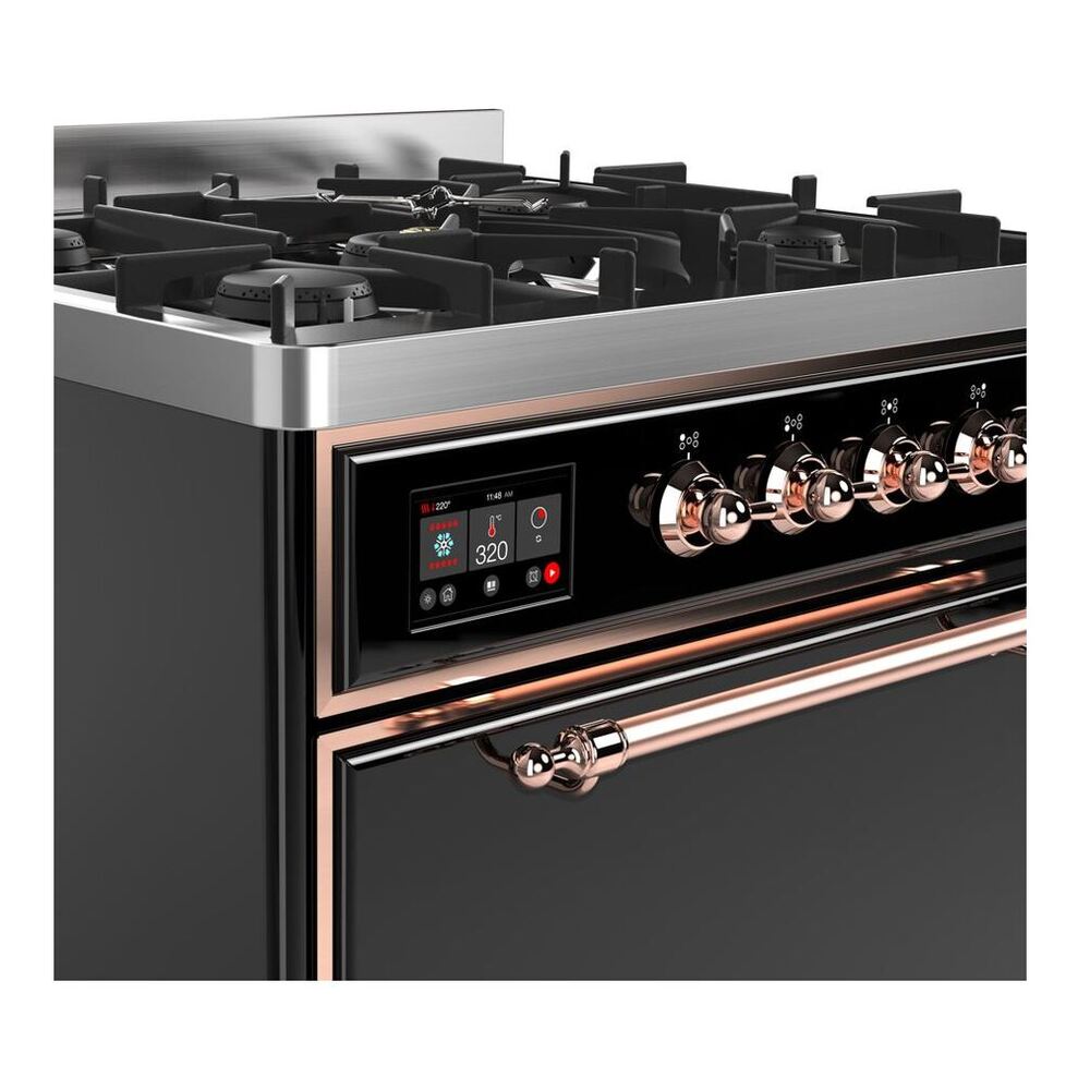 ILVE UM30DQNE3BKP Majestic II 30 inch Dual Fuel Range with 5 Black Brass Burners (Natural Gas, Solid Door, Glossy Black, Copper) 6 ILVE UM30D Majestic II 30 inch Dual Fuel Range with 5 Black Brass Burners