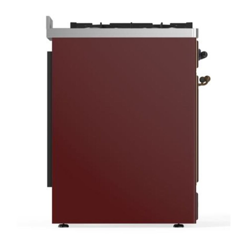 ILVE UM30DQNE3BUBLP Majestic II 30 inch Dual Fuel Range with 5 Black Brass Burners (Liquid Propane, Solid Door, Burgundy, Burnished) 8 ILVE_UM30DQNE3BUBLP_Majestic_II_30"_Dual_Fuel_Range_Left_Angle