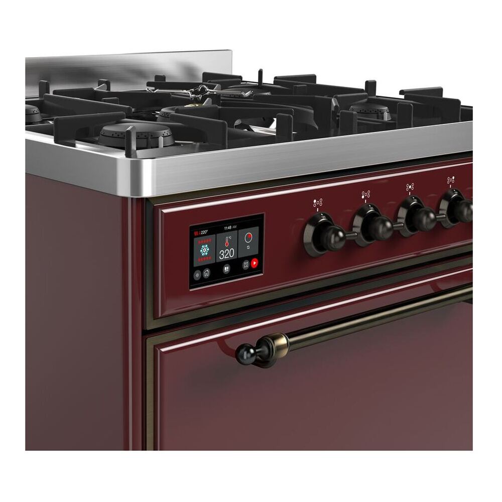 ILVE UM30DQNE3BUBLP Majestic II 30 inch Dual Fuel Range with 5 Black Brass Burners (Liquid Propane, Solid Door, Burgundy, Burnished) 6 ILVE UM30D Majestic II 30 inch Dual Fuel Range with 5 Black Brass Burners