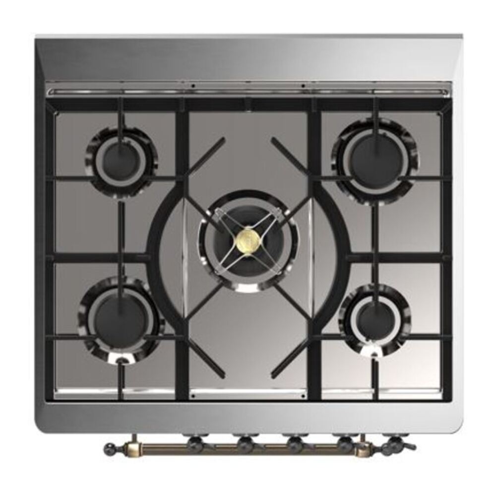 ILVE UM30DQNE3BUB Majestic II 30 inch Dual Fuel Range with 5 Black Brass Burners (Natural Gas, Solid Door, Burgundy, Burnished) 7 ILVE_UM30DQNE3BUB_Majestic_II_30_Dual_Fuel_Range_Top_Angle