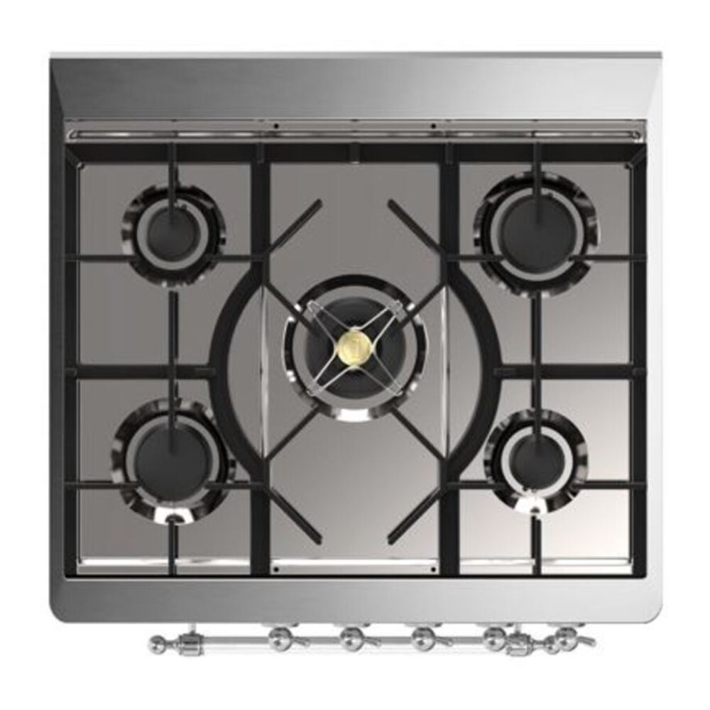 ILVE UM30DQNE3BUCLP Majestic II 30 inch Dual Fuel Range with 5 Black Brass Burners (Liquid Propane, Solid Door, Burgundy, Chrome) 7 ILVE_UM30DQNE3BUCLP_Majestic_II_30"_Dual_Fuel_Range_Top_Angle