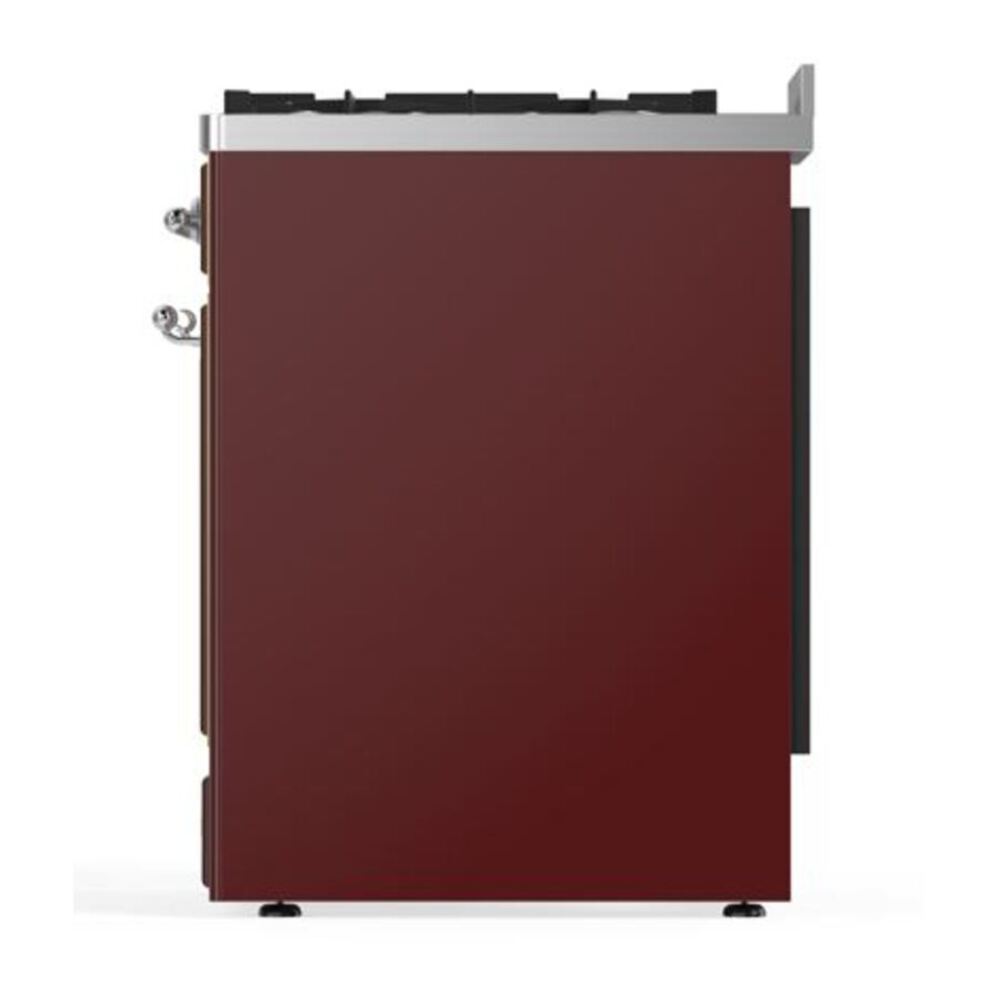 ILVE UM30DQNE3BUC Majestic II 30 inch Dual Fuel Range with 5 Black Brass Burners (Natural Gas, Solid Door, Burgundy, Chrome) 9 ILVE_UM30DQNE3BUC_Majestic_II_30"_Dual_Fuel_Range_Right_Angle