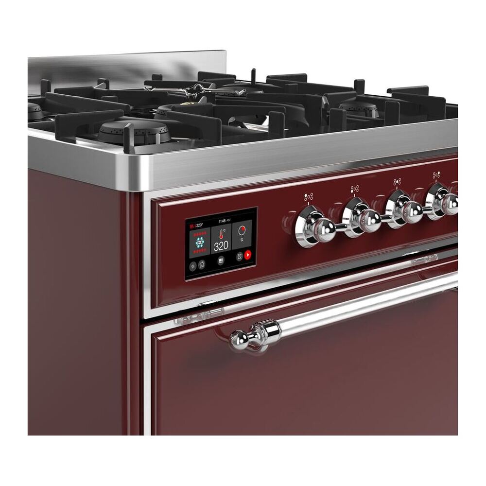 ILVE UM30DQNE3BUC Majestic II 30 inch Dual Fuel Range with 5 Black Brass Burners (Natural Gas, Solid Door, Burgundy, Chrome) 6 ILVE UM30D Majestic II 30 inch Dual Fuel Range with 5 Black Brass Burners