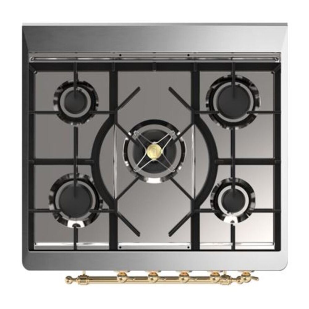 ILVE UM30DQNE3BUGLP Majestic II 30 inch Dual Fuel Range with 5 Black Brass Burners (Liquid Propane, Solid Door, Burgundy, Brass) 7 ILVE_UM30DQNE3BUGLP_Majestic_II_30"_Dual_Fuel_Range_Top_Angle