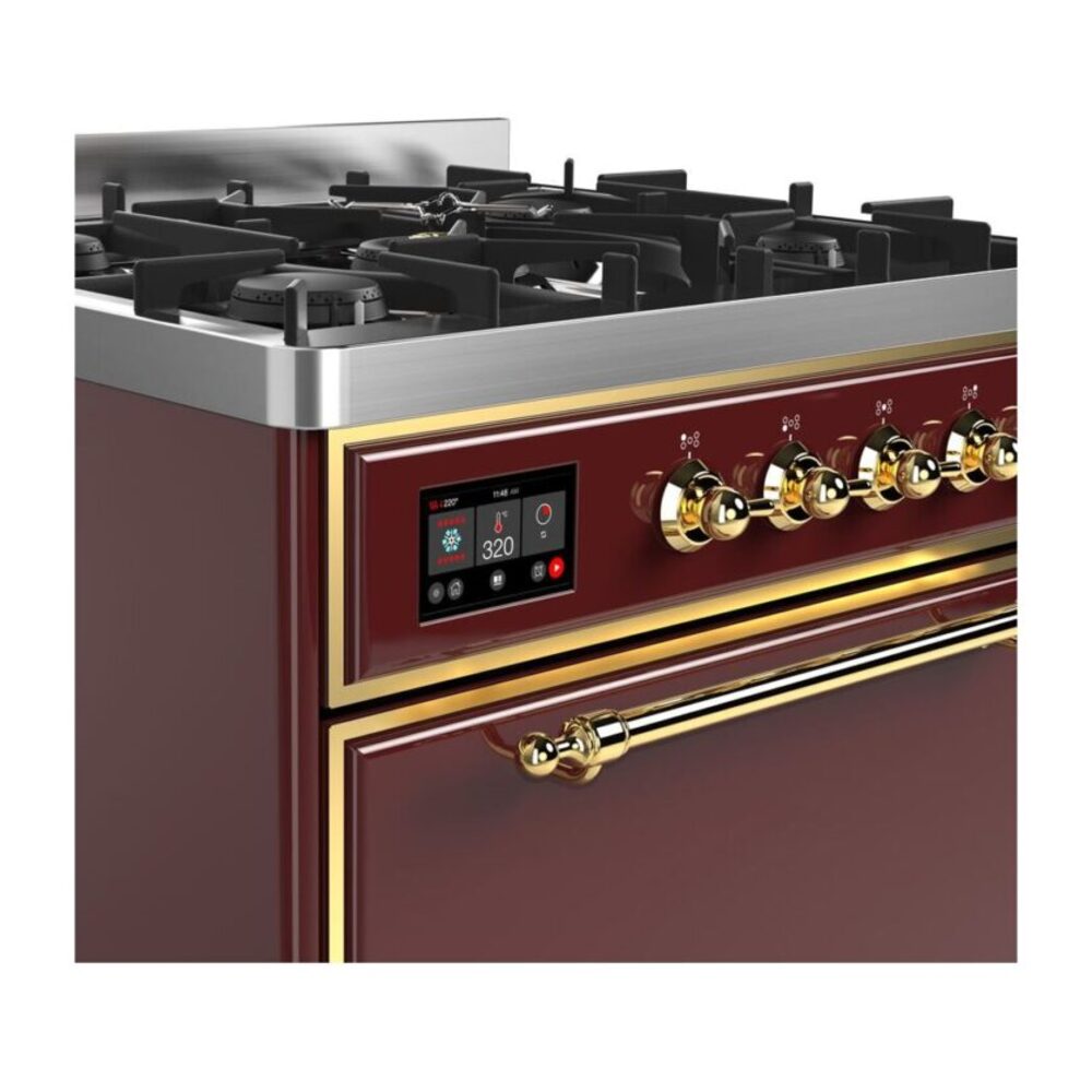 ILVE UM30D Majestic II 30 inch Dual Fuel Range with 5 Black Brass Burners