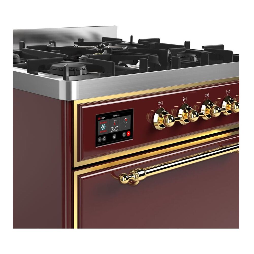 ILVE UM30DQNE3BUGLP Majestic II 30 inch Dual Fuel Range with 5 Black Brass Burners (Liquid Propane, Solid Door, Burgundy, Brass) 6 ILVE UM30D Majestic II 30 inch Dual Fuel Range with 5 Black Brass Burners