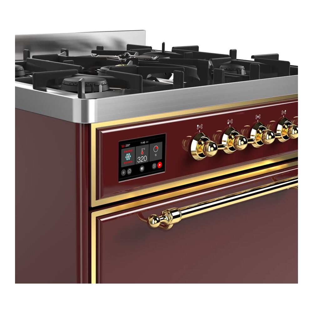 ILVE UM30D Majestic II 30 inch Dual Fuel Range with 5 Black Brass Burners