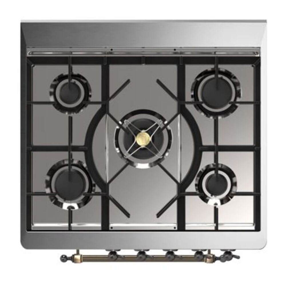 ILVE UM30DQNE3EGB Majestic II 30 inch Dual Fuel Range with 5 Black Brass Burners (Natural Gas, Solid Door, Emerald Green, Burnished) 7 ILVE_UM30DQNE3EGB_Majestic_II_30"_Dual_Fuel_Range_Top_Angle