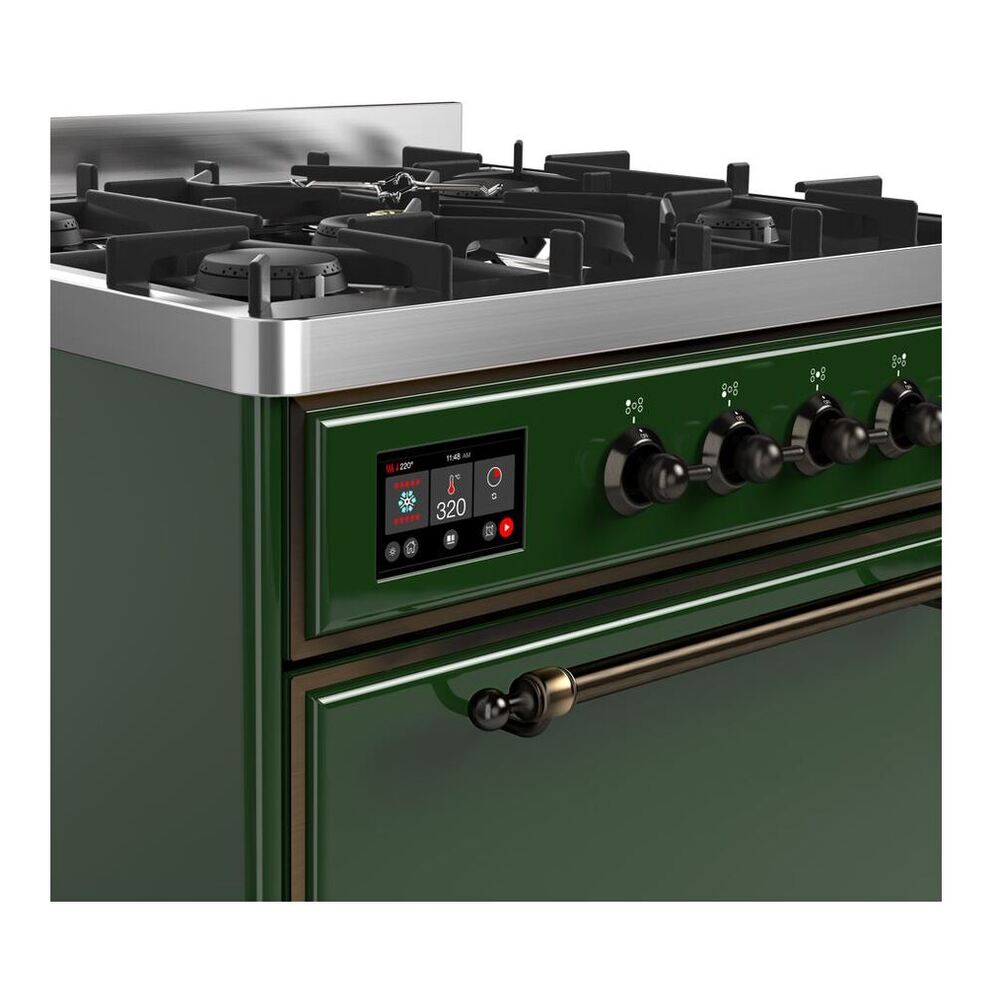 ILVE UM30DQNE3EGB Majestic II 30 inch Dual Fuel Range with 5 Black Brass Burners (Natural Gas, Solid Door, Emerald Green, Burnished) 6 ILVE UM30D Majestic II 30 inch Dual Fuel Range with 5 Black Brass Burners