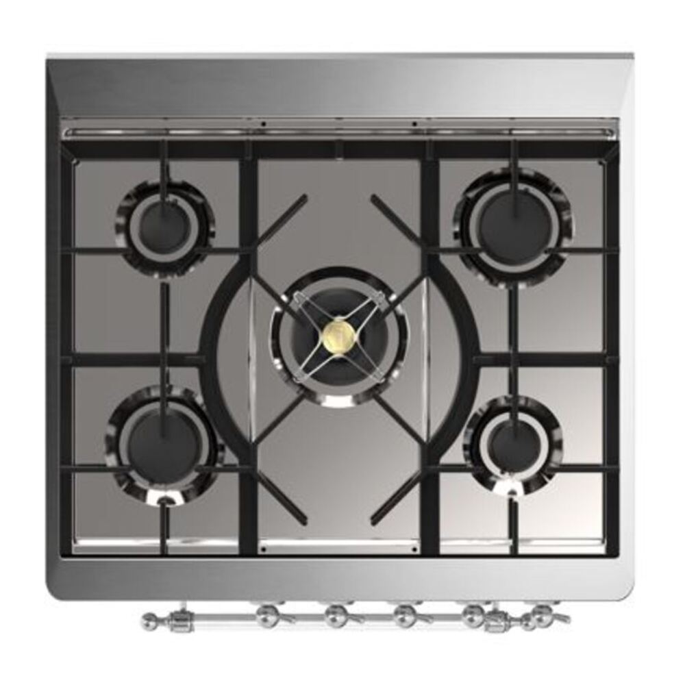 ILVE UM30DQNE3EGCLP Majestic II 30 inch Dual Fuel Range with 5 Black Brass Burners (Liquid Propane, Solid Door, Emerald Green, Chrome) 7 ILVE_UM30DQNE3EGCLP_Majestic_II_30"_Dual_Fuel_Range_Top_Angle