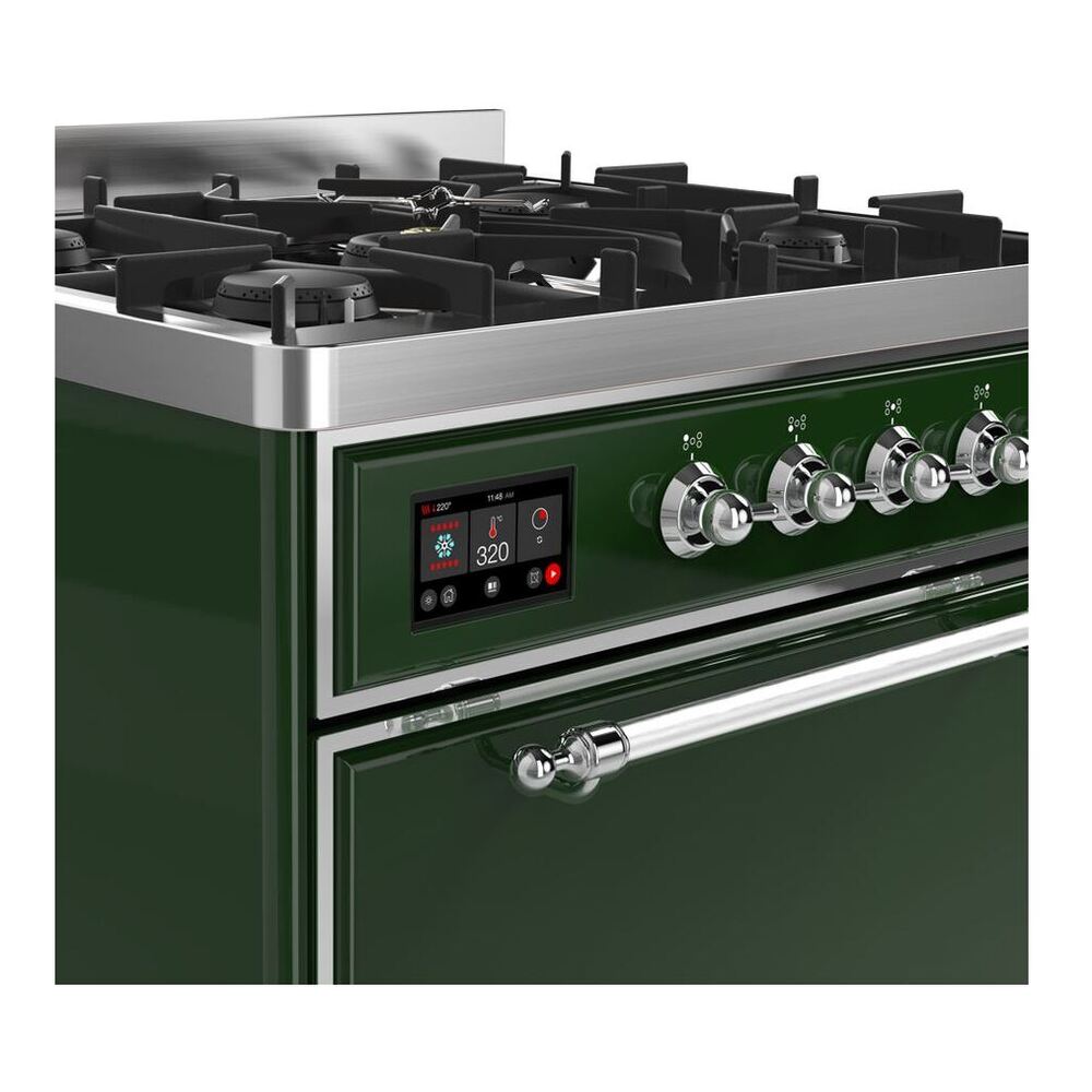 ILVE UM30DQNE3EGCLP Majestic II 30 inch Dual Fuel Range with 5 Black Brass Burners (Liquid Propane, Solid Door, Emerald Green, Chrome) 6 ILVE UM30D Majestic II 30 inch Dual Fuel Range with 5 Black Brass Burners