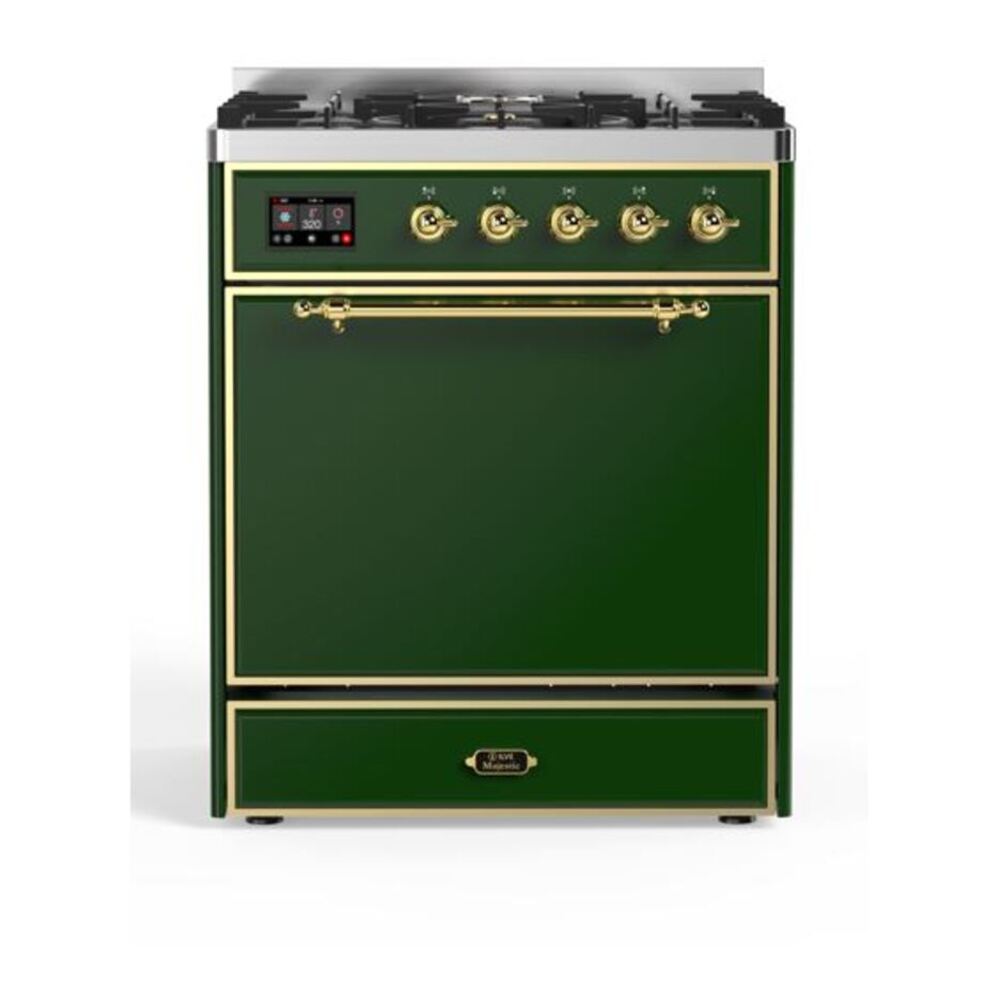 ILVE UM30DQNE3EGGLP Majestic II 30 inch Dual Fuel Range with 5 Black Brass Burners (Liquid Propane, Solid Door, Emerald Green, Brass) 1 UM30DQNE3EGGLP