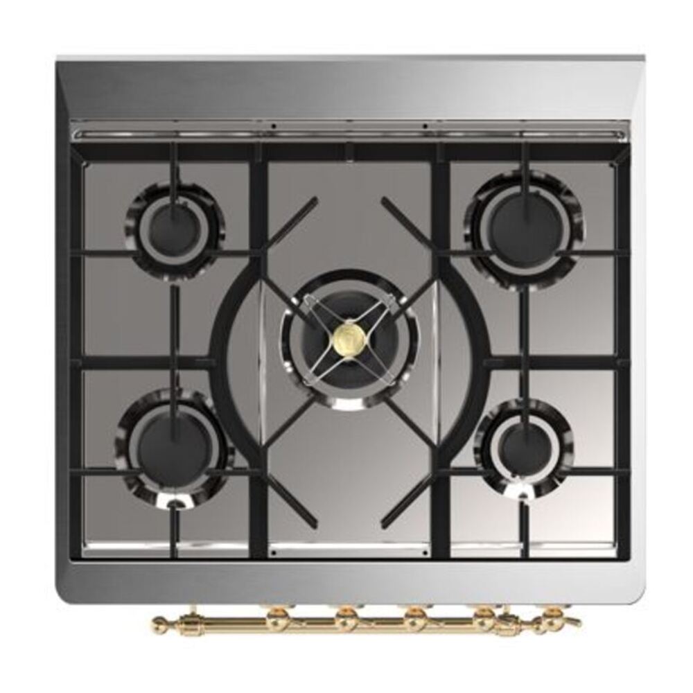 ILVE UM30DQNE3EGGLP Majestic II 30 inch Dual Fuel Range with 5 Black Brass Burners (Liquid Propane, Solid Door, Emerald Green, Brass) 7 ILVE_UM30DQNE3EGGLP_Majestic_II_30"_Dual_Fuel_Range_Top_Angle
