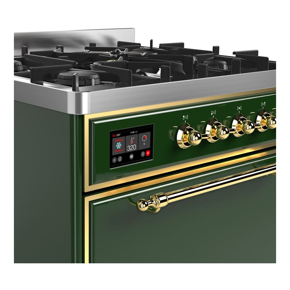 ILVE UM30D Majestic II 30 inch Dual Fuel Range with 5 Black Brass Burners