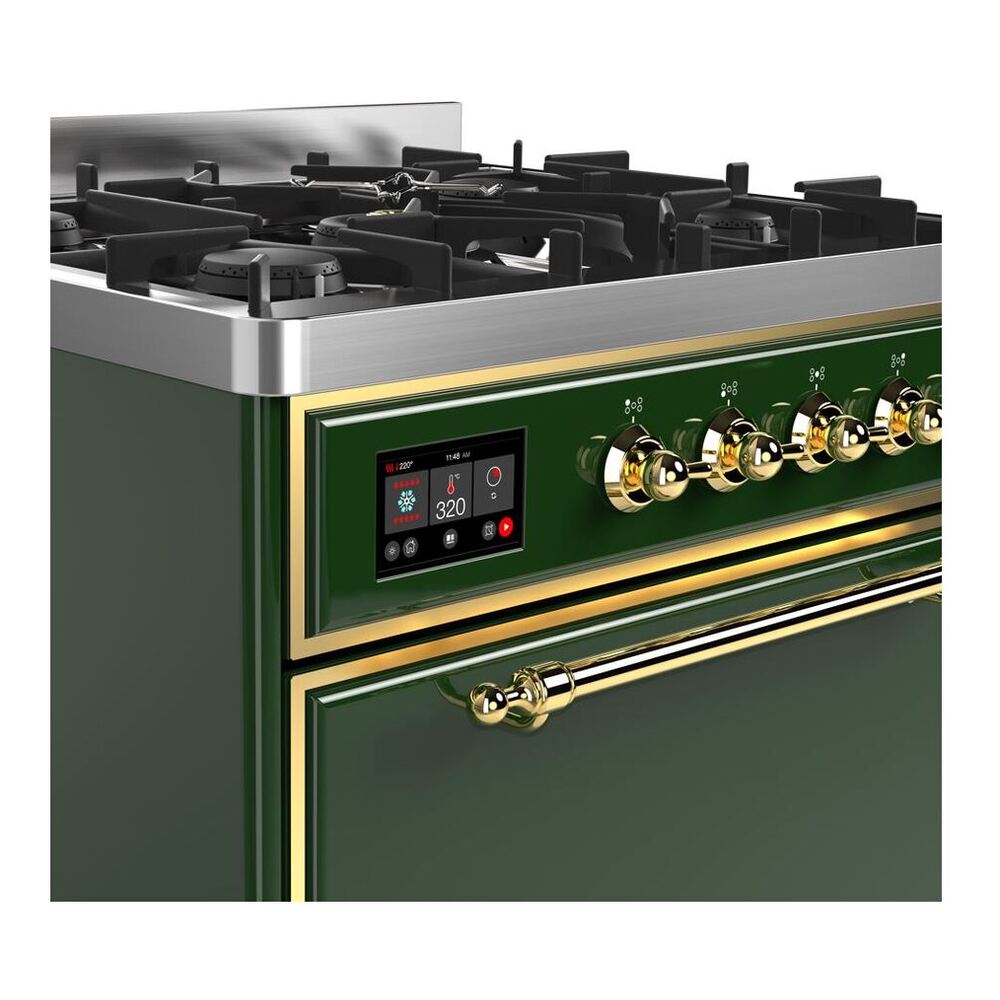 ILVE UM30DQNE3EGGLP Majestic II 30 inch Dual Fuel Range with 5 Black Brass Burners (Liquid Propane, Solid Door, Emerald Green, Brass) 6 ILVE UM30D Majestic II 30 inch Dual Fuel Range with 5 Black Brass Burners