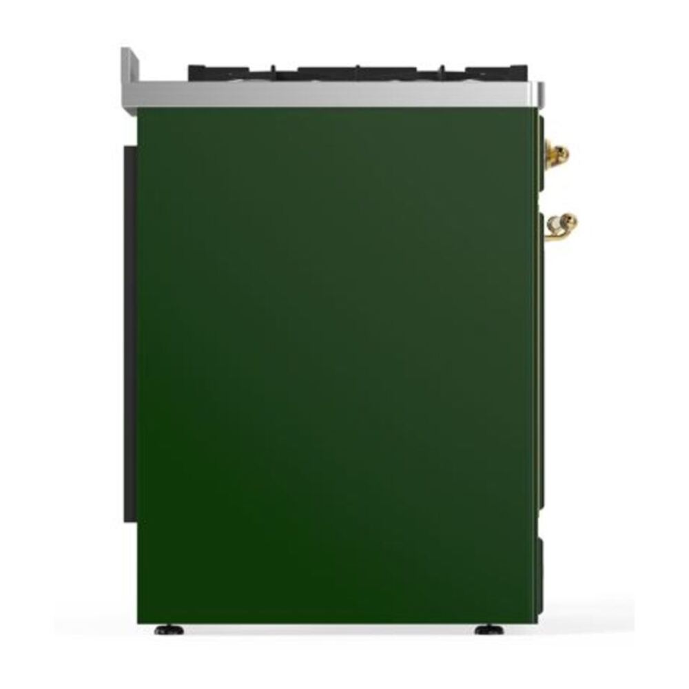 ILVE UM30DQNE3EGG Majestic II 30 inch Dual Fuel Range with 5 Black Brass Burners (Natural Gas, Solid Door, Emerald Green, Brass) 8 ILVE_UM30DQNE3EGG_Majestic_II_30_Dual_Fuel_Range_Left_Angle