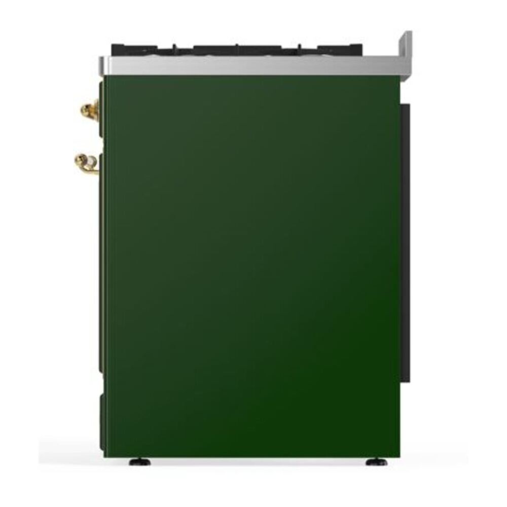 ILVE UM30DQNE3EGG Majestic II 30 inch Dual Fuel Range with 5 Black Brass Burners (Natural Gas, Solid Door, Emerald Green, Brass) 9 ILVE_UM30DQNE3EGG_Majestic_II_30"_Dual_Fuel_Range_Right_Angle