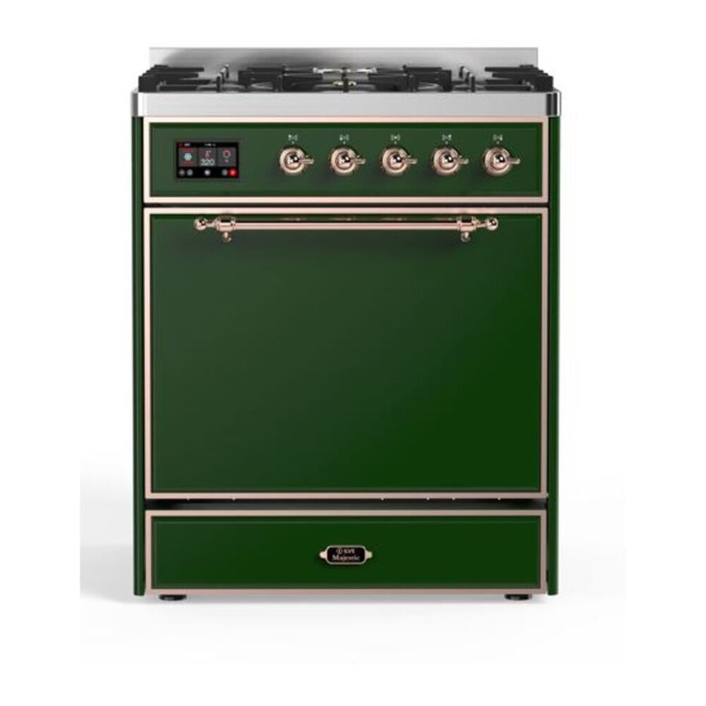 ILVE UM30DQNE3EGPLP Majestic II 30 inch Dual Fuel Range with 5 Black Brass Burners (Liquid Propane, Solid Door, Emerald Green, Copper) 1 UM30DQNE3EGPLP