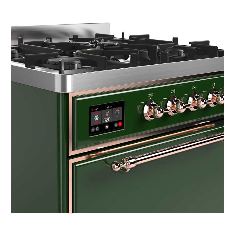 ILVE UM30D Majestic II 30 inch Dual Fuel Range with 5 Black Brass Burners