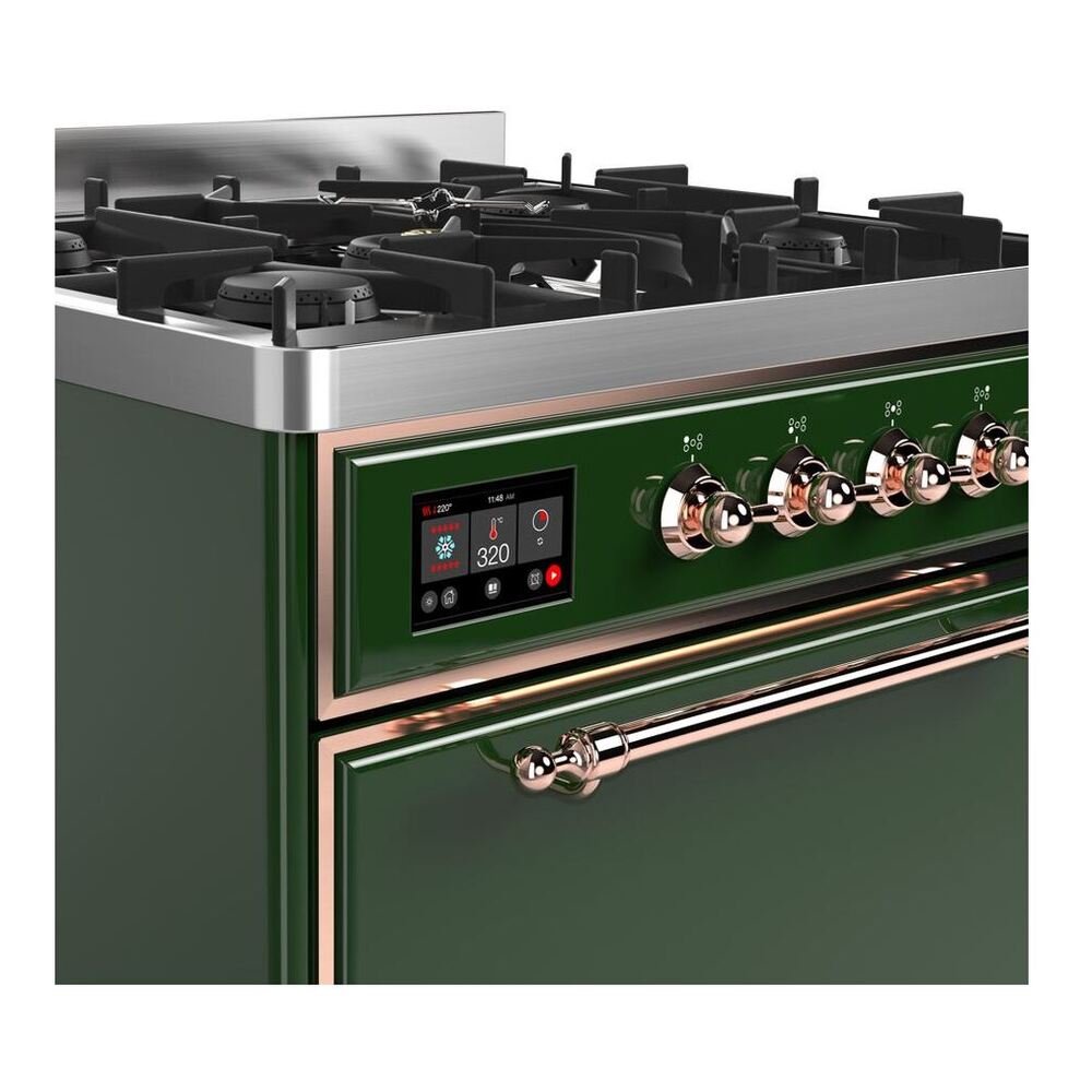 ILVE UM30DQNE3EGP Majestic II 30 inch Dual Fuel Range with 5 Black Brass Burners (Natural Gas, Solid Door, Emerald Green, Copper) 6 ILVE UM30D Majestic II 30 inch Dual Fuel Range with 5 Black Brass Burners