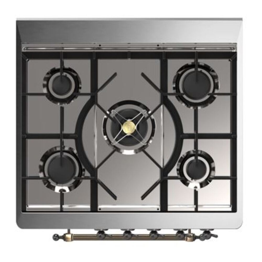 ILVE UM30DQNE3MBBLP Majestic II 30 inch Dual Fuel Range with 5 Black Brass Burners (Liquid Propane, Solid Door, Midnight Blue, Burnished) 7 ILVE_UM30DQNE3MBBLP_Majestic_II_30"_Dual_Fuel_Range_Top_Angle