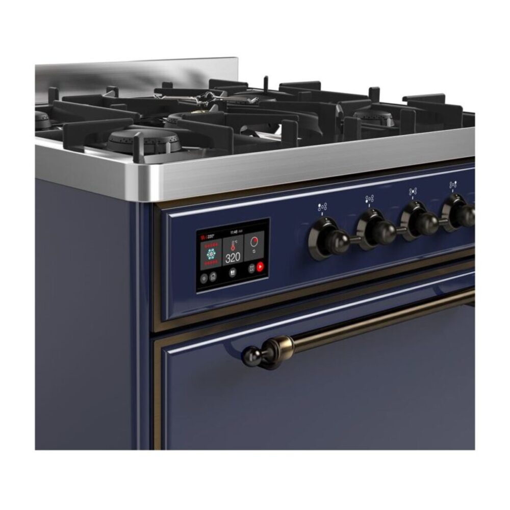 ILVE UM30D Majestic II 30 inch Dual Fuel Range with 5 Black Brass Burners