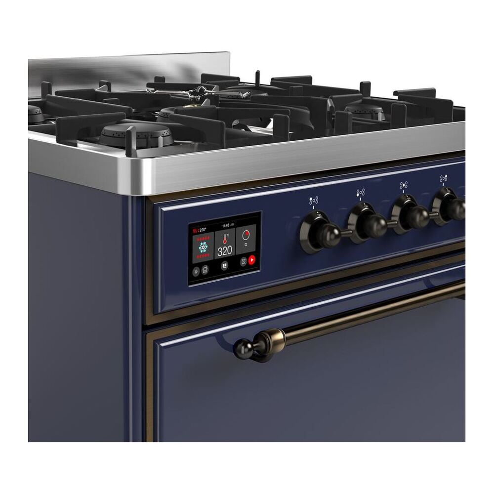 ILVE UM30DQNE3MBB Majestic II 30 inch Dual Fuel Range with 5 Black Brass Burners (Natural Gas, Solid Door, Midnight Blue, Burnished) 6 ILVE UM30D Majestic II 30 inch Dual Fuel Range with 5 Black Brass Burners
